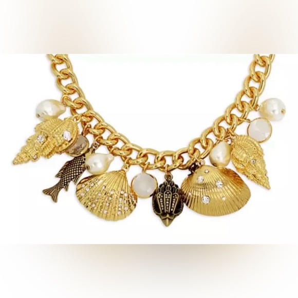 Kurt Geiger Gold Charm Necklace Shell Pearl Fish Statement Luxe Boho Y2K NEW - Picture 9 of 12